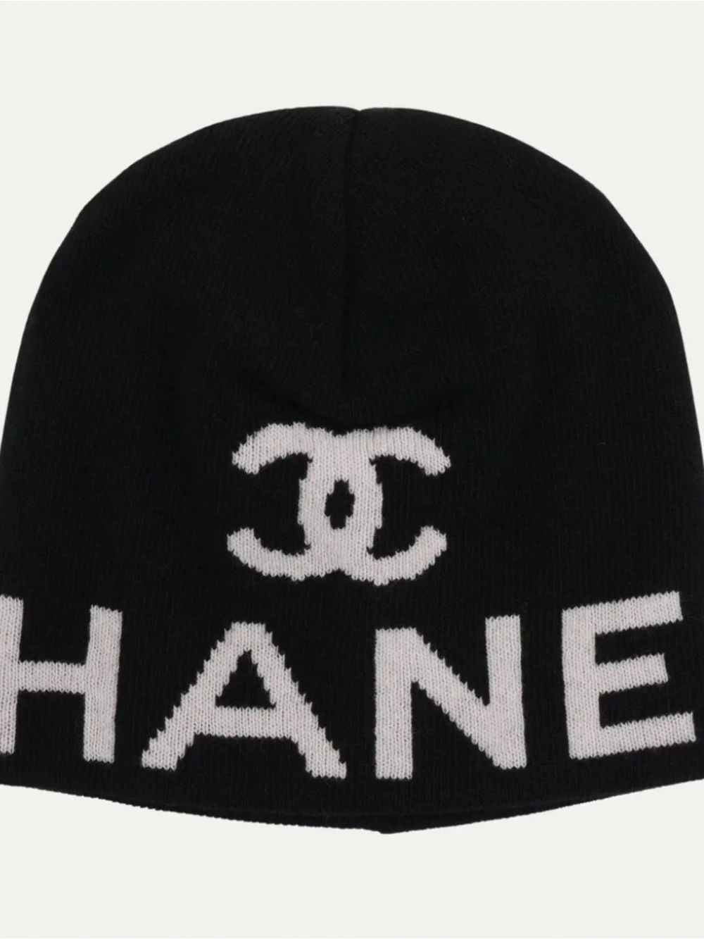 CHANEL Black and White Logo Knit Beanie